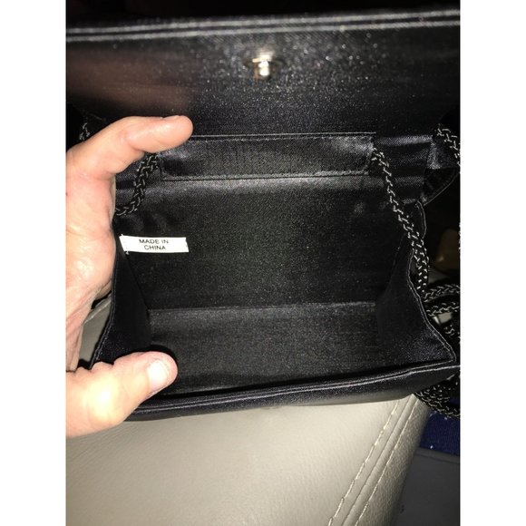 Little Mini Black Purse with Dainty Rhinestone Accent across Bottom of Front Fla - Picture 9 of 11